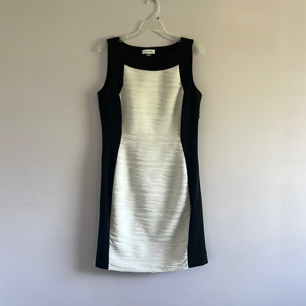 Size 10 Calvin Klein Black and White Dress